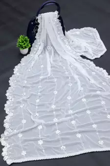 White Sequine Embroidered work Chinon Fabric Dupatta.
