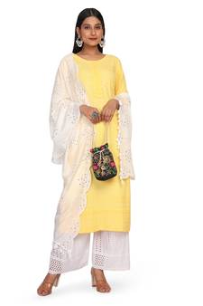 white Sequine Embroidered Work Chanderi Cotton Fabric Dupatta.