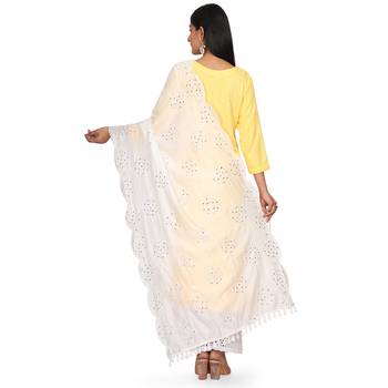 white Sequine Embroidered Work Chanderi Cotton Fabric Dupatta. 2