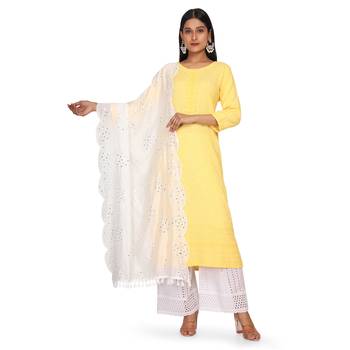 white Sequine Embroidered Work Chanderi Cotton Fabric Dupatta. 3