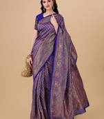 Blue woven brocade saree with blouse
