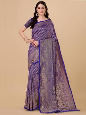 Blue woven brocade saree with blouse 5