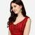 Pujia Mills Women's Phantom Silk Sleeveless Sweetheart Neck Embroiderd Sequins Red Blouse