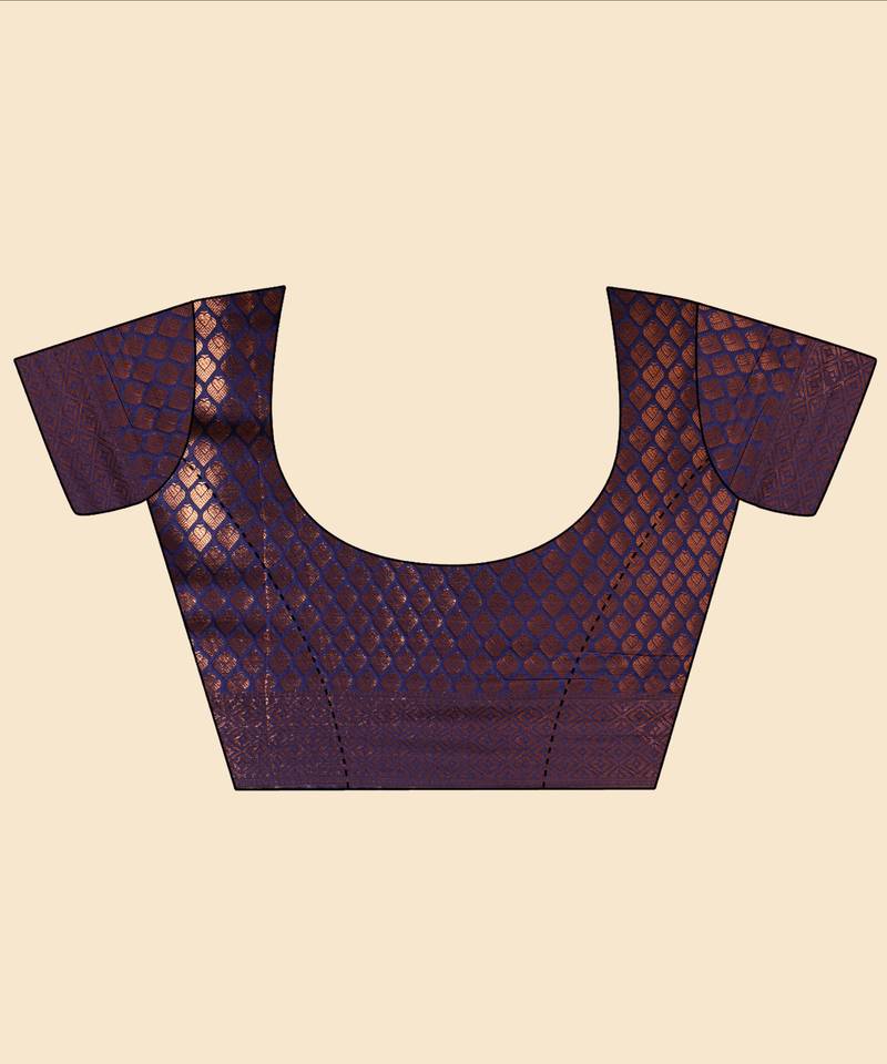 Navy blue woven brocade saree with blouse