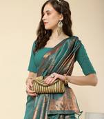 Aqua blue woven brocade saree with blouse