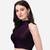 Pujia Mills Women's Velvet Embroidery Sequins Work Sleeveless Halter Neck Readymade Wine Saree Blouse