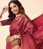 Maroon woven banarasi saree with blouse