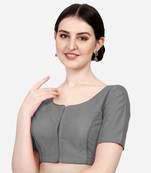 Pujia Mills Women's Phantom Silk Daily Wear Half Sleeve Round Neck Plain Grey Saree Blouse