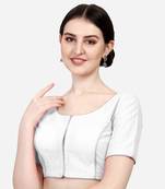 Pujia Mills Women's Phantom Silk Daily Wear Half Sleeve Round Neck Plain White Saree Blouse