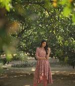 Weavllite Women's Peach Pure Cotton Block Printed Kurta Set