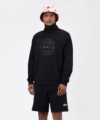 Black Typography Mens Turtle Neck Sweatshirt 1