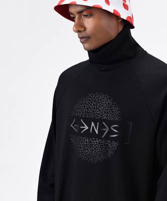 Black Typography Mens Turtle Neck Sweatshirt 3