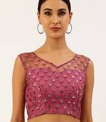 Blouse:- Rose Gold-Toned with Colour Ready to Wear Net Stitched Blouse