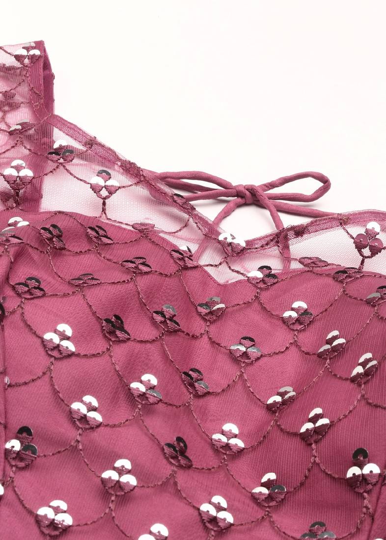 Blouse:- Rose Gold-Toned with Colour Ready to Wear Net Stitched Blouse