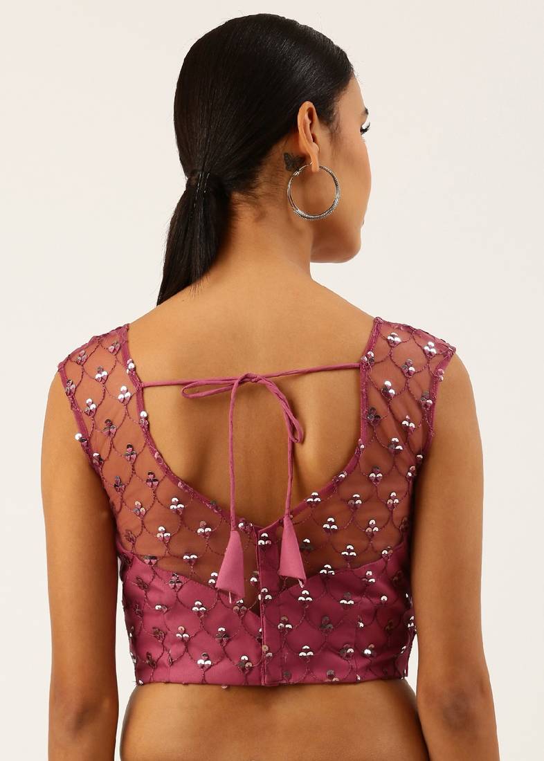 Blouse:- Rose Gold-Toned with Colour Ready to Wear Net Stitched Blouse