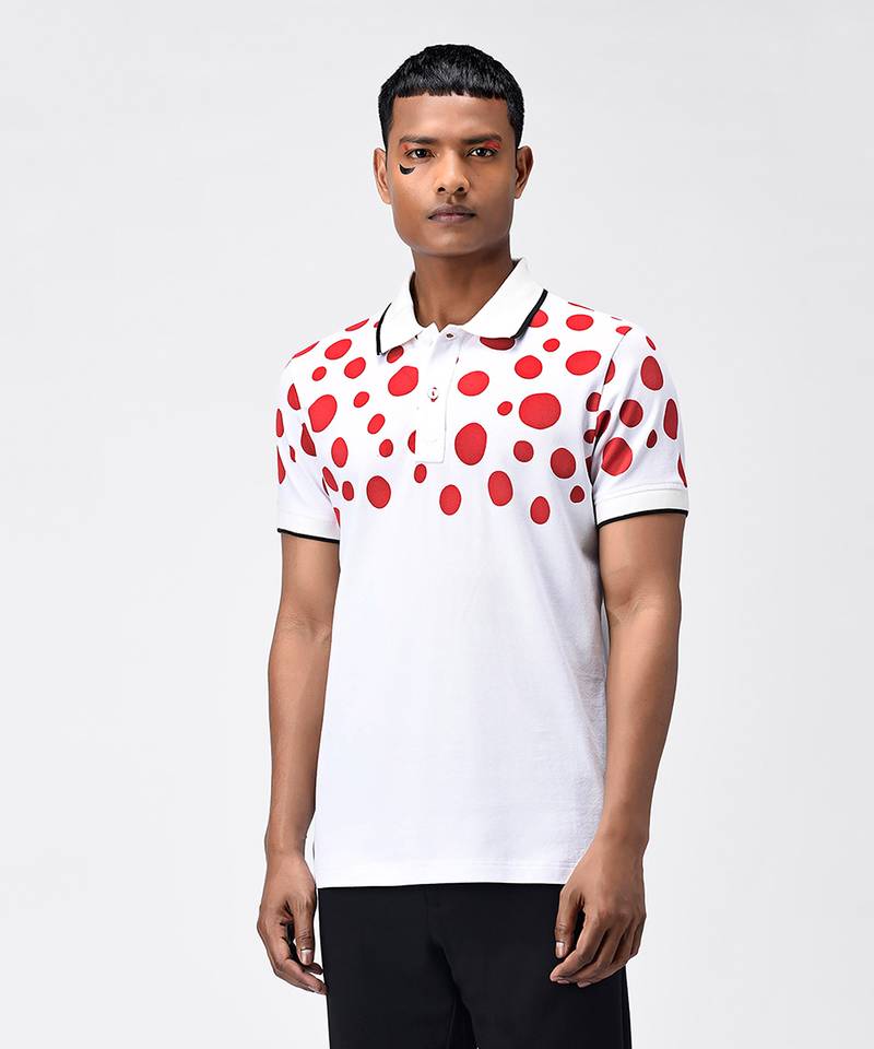Red Polka Dot Printed Mens Polo T-Shirt LECOANET HEMANT 4032571