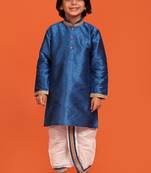 Blue plain silk blend boys-dhoti-kurta