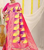 Yellow woven Faux kanchipuram silk saree with blouse