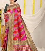 Red woven Faux kanchipuram silk saree with blouse