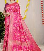 Pink woven Faux kanchipuram silk saree with blouse