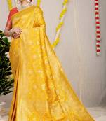 Yellow woven Faux kanchipuram silk saree with blouse