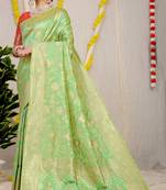 Green woven Faux kanchipuram silk saree with blouse