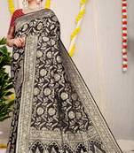 Black woven Faux kanchipuram silk saree with blouse