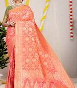 Peach woven Faux kanchipuram silk saree with blouse