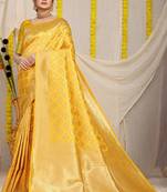 Yellow woven Faux kanchipuram silk saree with blouse