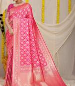 Pink woven Faux kanchipuram silk saree with blouse