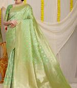 Green woven Faux kanchipuram silk saree with blouse