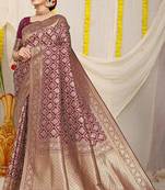 Maroon woven Faux kanchipuram silk saree with blouse