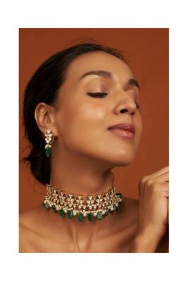 Choker Crafted With Polki And Kundan Embellishments With Matching  earring 1