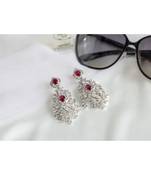 White Finish Faux Diamond & Red Stone Dangler earring