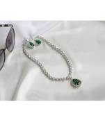 White Finish Faux Diamond and Emerald Necklace Set