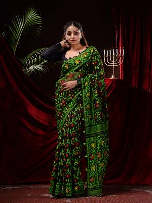 Black Hand Woven Silk Cotton Saree Without Blouse 1