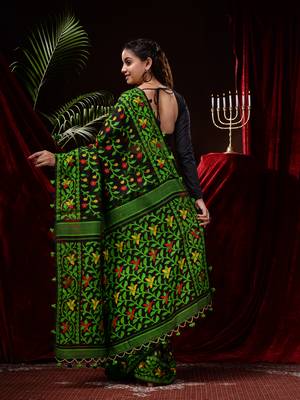 Black Hand Woven Silk Cotton Saree Without Blouse 3