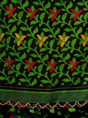 Black Hand Woven Silk Cotton Saree Without Blouse 4