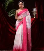 White hand woven silk cotton saree with blouse