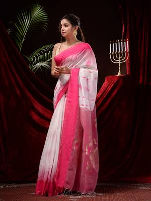 White hand woven silk cotton saree with blouse 2