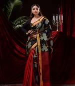 Multicolor hand woven silk blend saree with blouse