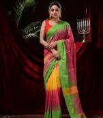 Multicolor hand woven pure cotton saree with blouse