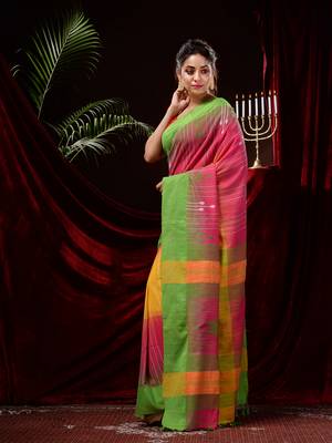 Multicolor hand woven pure cotton saree with blouse 2