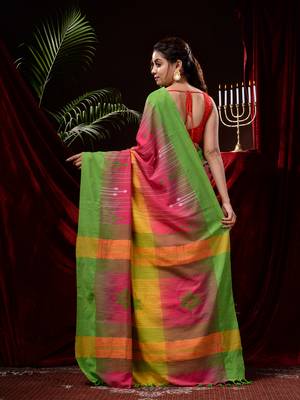 Multicolor hand woven pure cotton saree with blouse 3