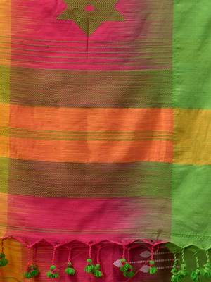 Multicolor hand woven pure cotton saree with blouse 4