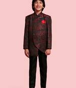 Red plain jaquard boys-indo-western-dress