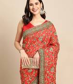 Ethnic Embroidered Saree With Embroidered Border