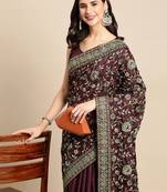 Ethnic Embroidered Saree With Embroidered Border