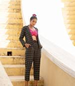 Black Beauty Katha Pant Suit With Pink Peacock Bustier