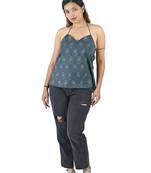 Casual Shoulder Straps Printed Women Green Top